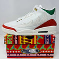 Jordan 3 Retro El Vuelo Summit White sneaker on colorful Jordan box with extra laces, brand new 2025 model