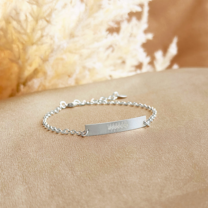 Mother’s Day gift sterling silver bracelet heartbeat engraving detail