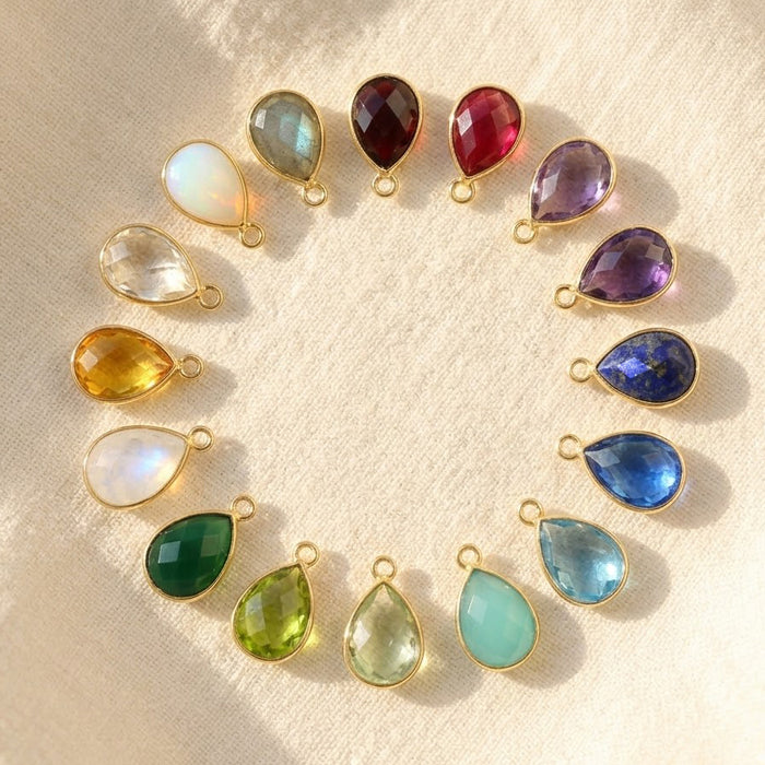 Additional Teardrop Birthstone Charm for Mom Necklace, Teardrop Birthstone Bezel Pendant