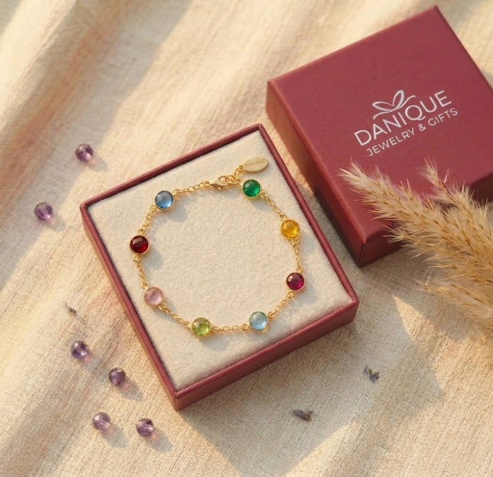 gift ready personalized birthstone bracelet box, meaningful jewelry gift for mom birthday or anniversary