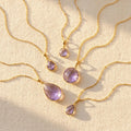 Alexandrite June birthstone necklaces in multiple pendant sizes with soft purple gemstones on gold chains.