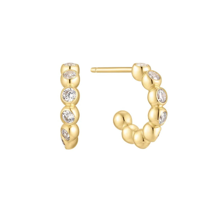 Ania Haie Cubic Zirconia Bezel Huggie Hoops in Sterling Silver with 14kt Yellow Gold Plate