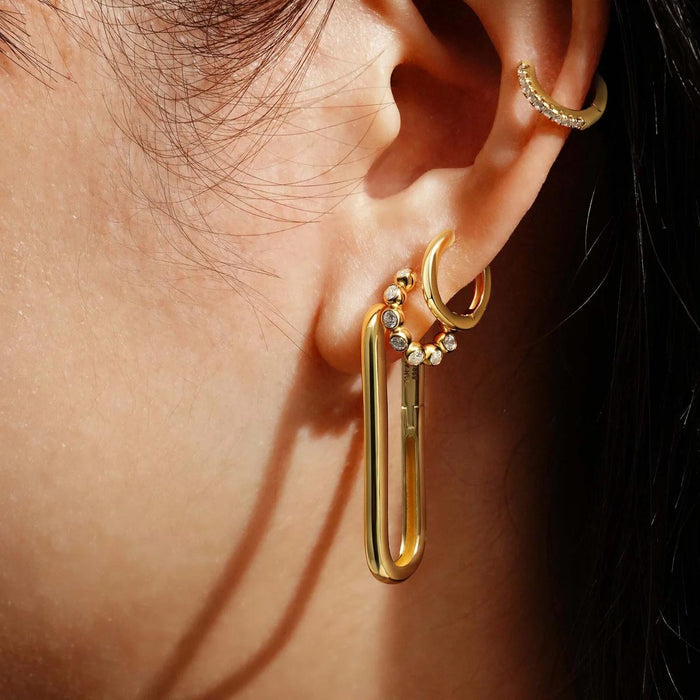Ania Haie Cubic Zirconia Bezel Huggie Hoops in Sterling Silver with 14kt Yellow Gold Plate