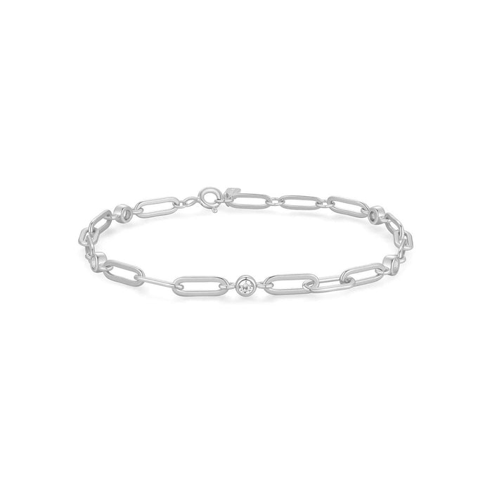 Ania Haie Cubic Zirconia Bezel Paperclip Bracelet in Sterling Silver