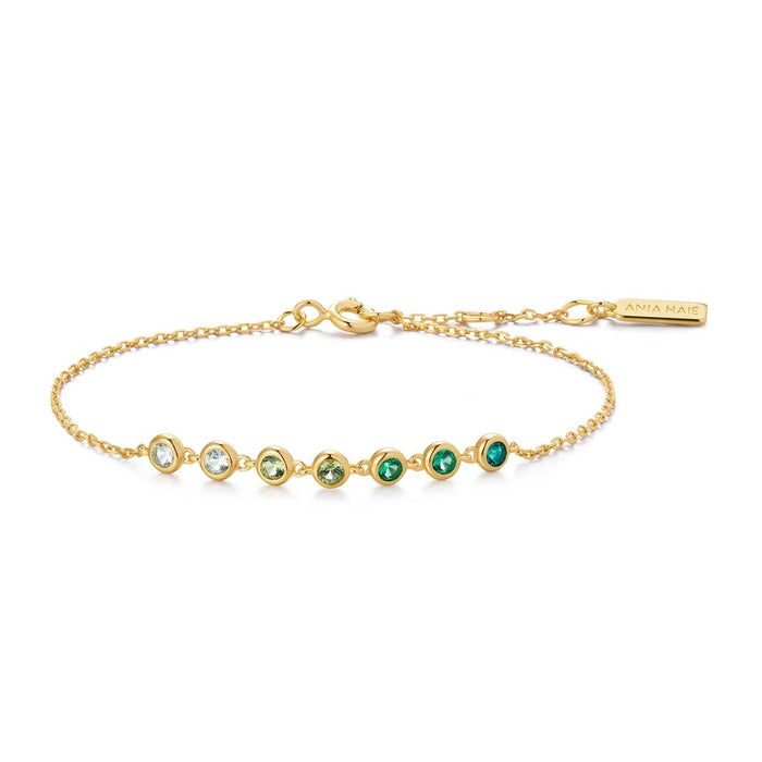 Ania Haie Green Cubic Zirconia Bracelet in Sterling Silver with 14kt Yellow Gold Plate
