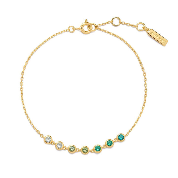 Ania Haie Green Cubic Zirconia Bracelet in Sterling Silver with 14kt Yellow Gold Plate