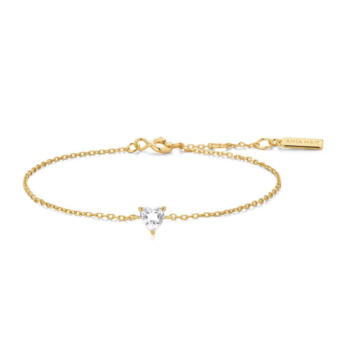 Ania Haie Heart Shape Cubic Zirconia Bracelet in Sterling Silver with 14kt Yellow Gold Plate
