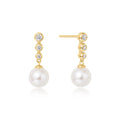 Ania Haie Shell Pearl Drop Earrings with Cubic Zirconia in Sterling Silver with 14kt Gold Plate