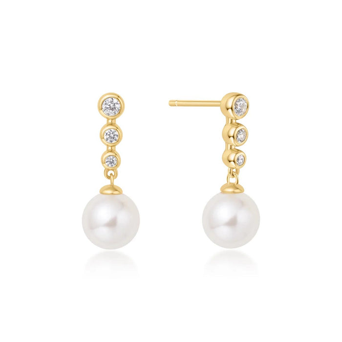 Ania Haie Shell Pearl Drop Earrings with Cubic Zirconia in Sterling Silver with 14kt Gold Plate