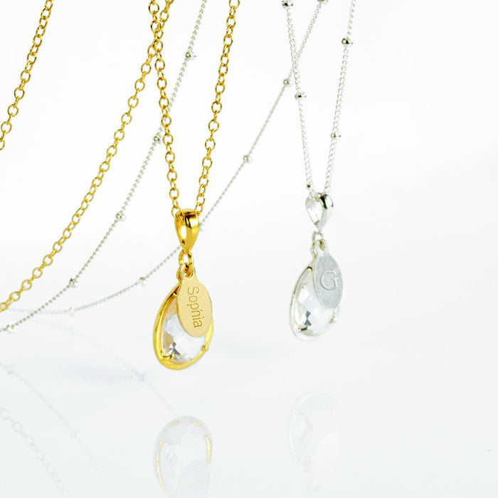 April Birthstone & Name Necklace | Clear Quartz, Personalized Birthday Gift for Women, Sterling Silver or Gold Filled, Meaningful Jewelry Gift for Her