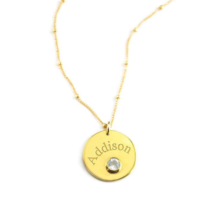 April Engraved Disk Pendant Necklace