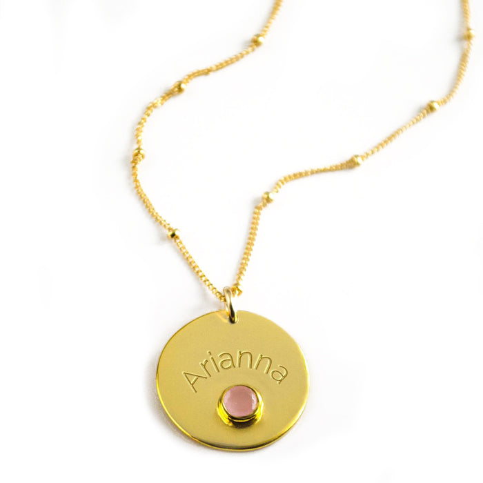April Engraved Disk Pendant Necklace