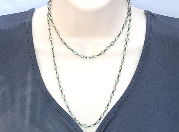 Aqua Chalcedony long  station necklace - March Birthstone