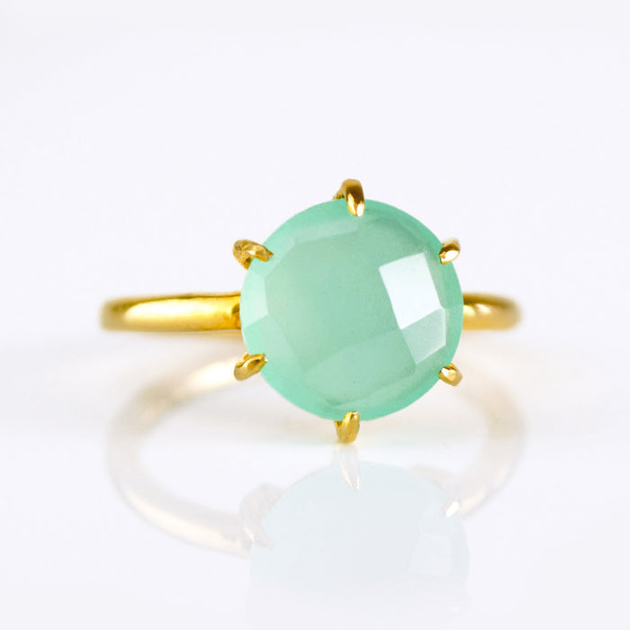Aqua Chalcedony Round Prong Set Ring : March Birthstone