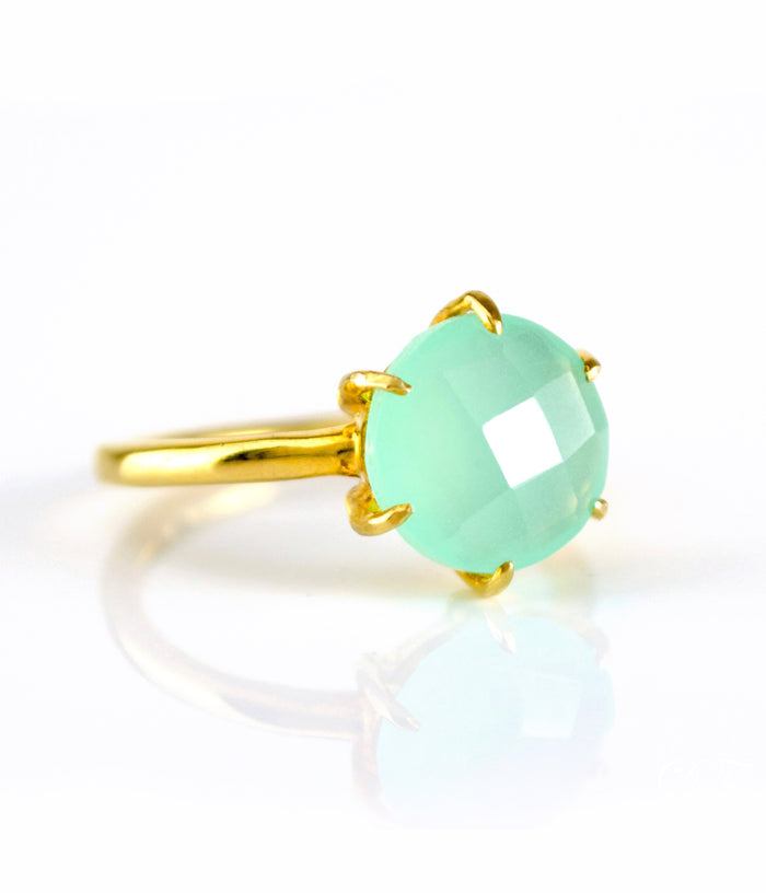 Aqua Chalcedony Round Prong Set Ring : March Birthstone