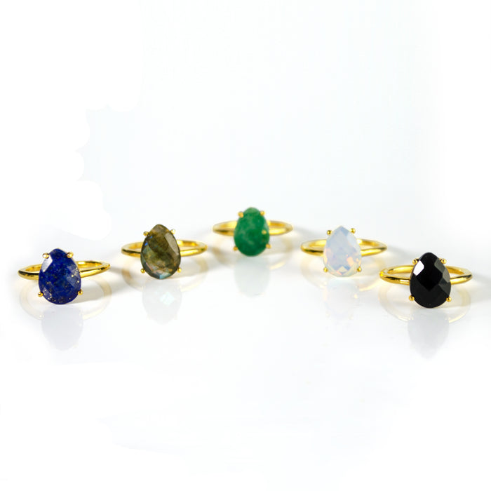 Aqua Chalcedony Teardrop Prong Set Ring • March Birthstone
