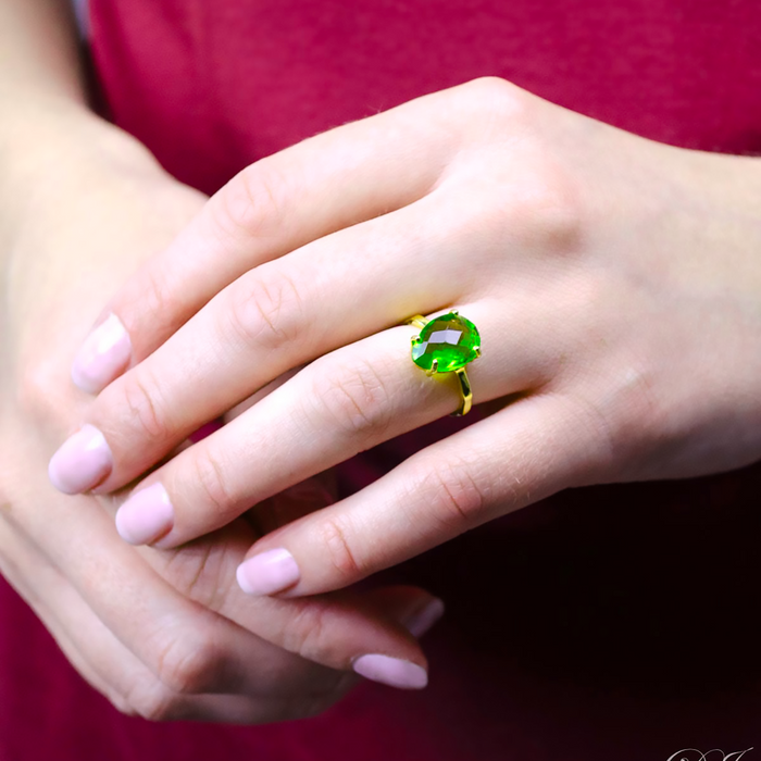 Aqua Chalcedony Teardrop Prong Set Ring • March Birthstone