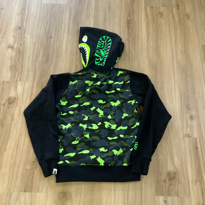 BAPE Neon Green Camo Shark Hoodie