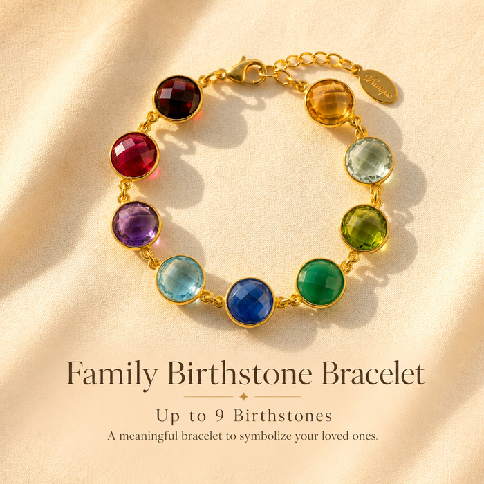 Family birthstone bracelet with up to nine birthstones, a custom bracelet for mom or grandma with meaningful gemstone charms.