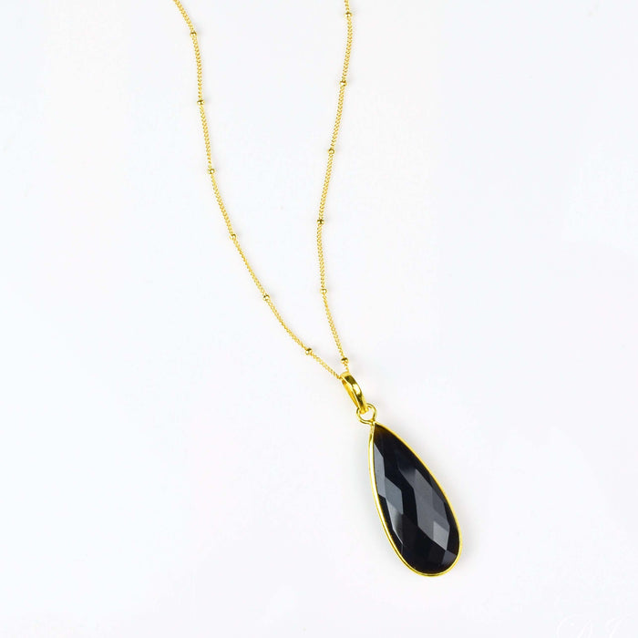 Black Onyx Elongated Teardrop Pendant Necklace