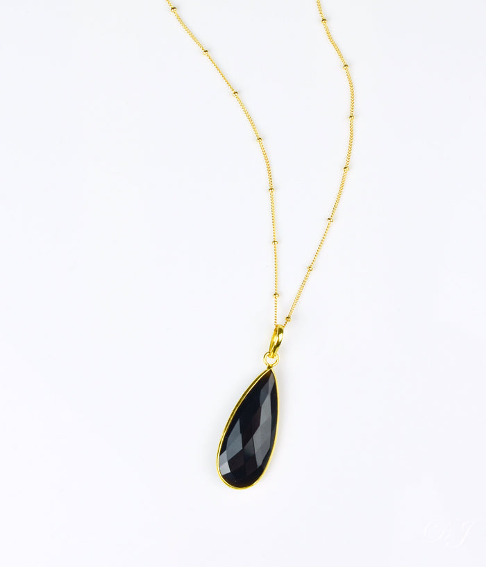 Black Onyx Elongated Teardrop Pendant Necklace