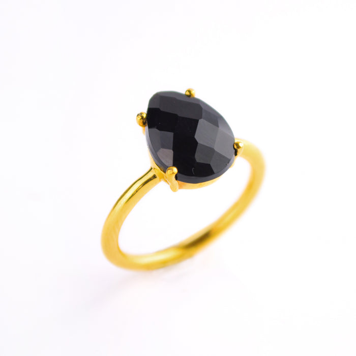 Black Onyx Teardrop Prong Set Ring • Capricorn Birthstone