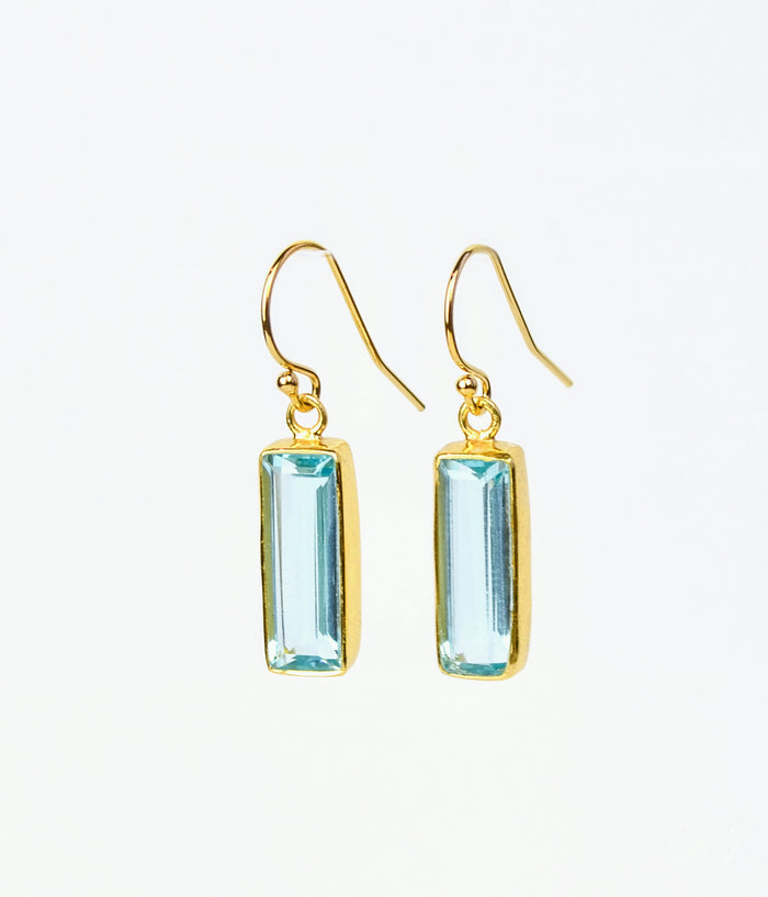 Blue Topaz Adira Bar Drop Earrings, Minimalist Rectangle Dangle Earrings, 925 Sterling Silver or 18k Gold, December Birthstone Christmas Gift for Her
