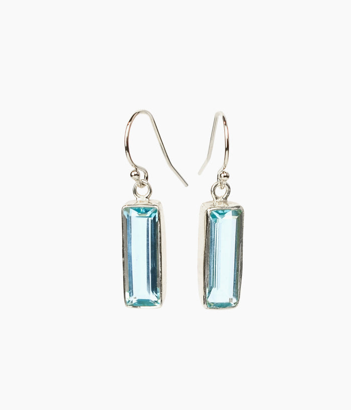 Blue Topaz Adira Bar Drop Earrings, Minimalist Rectangle Dangle Earrings, 925 Sterling Silver or 18k Gold, December Birthstone Christmas Gift for Her