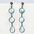 Blue Topaz Triple drop Bezel Set Stud Earrings - December Birthstone