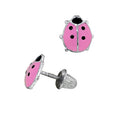 Childrens Enamel Ladybug Earrings in Sterling Silver