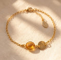 Citrine November Birthstone Bracelet with Initial Charm, Gold or Sterling Silver Personalized Gift