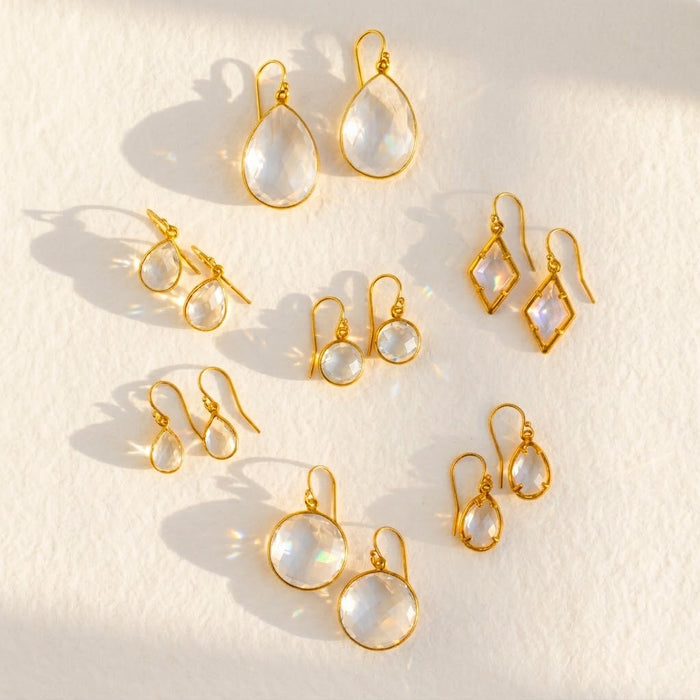 clear quartz earrings gold vermeil drop earrings april birthstone jewelry set