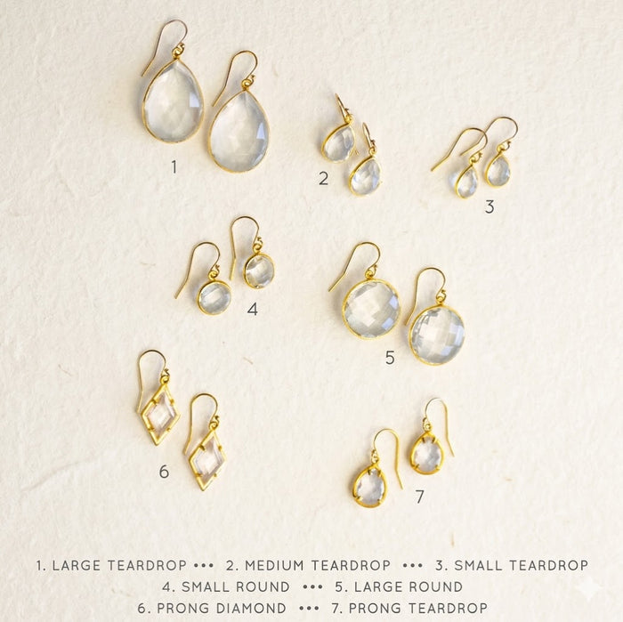 clear quartz earrings collection teardrop round geometric gold earrings