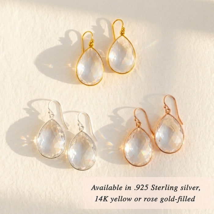 clear quartz teardrop earrings gold minimalist drop earrings gift for her