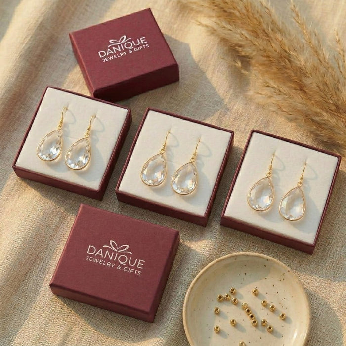 clear quartz earrings gift box gold jewelry gift for her ready to gift