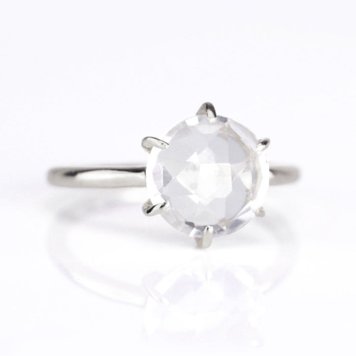 Clear Quartz Round Prong Set Ring : April Birthstone
