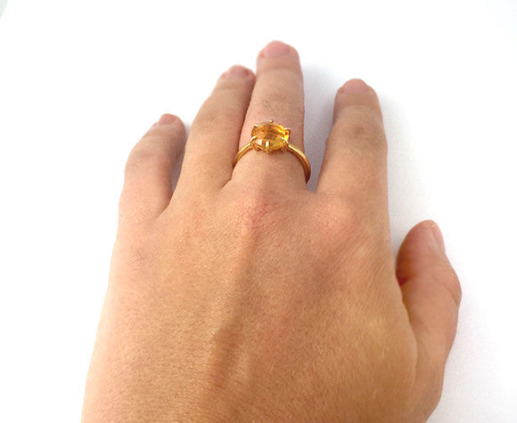 Clear Quartz Round Prong Set Ring : April Birthstone