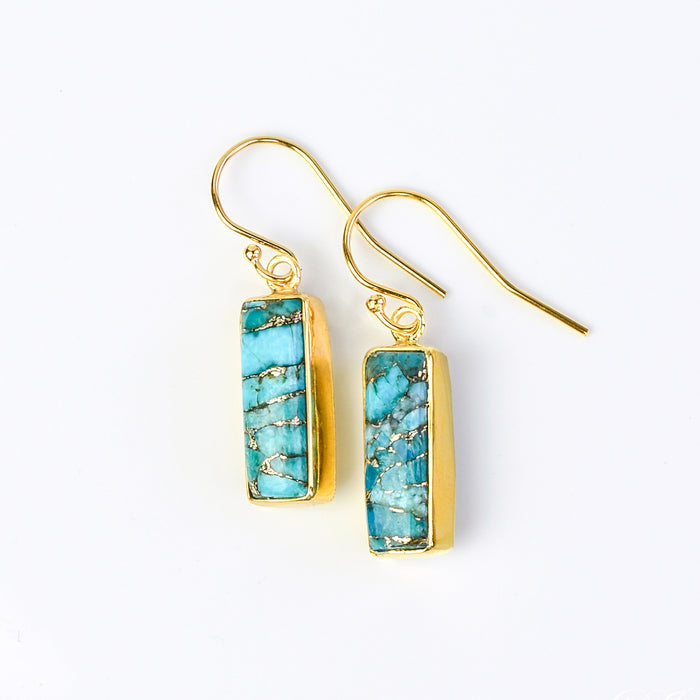 Copper Turquoise Bar Earrings, December Birthstone : Adira Series