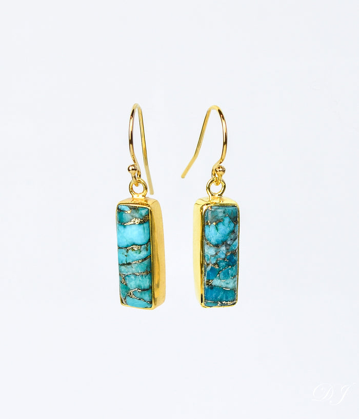 Copper Turquoise Bar Earrings, December Birthstone : Adira Series