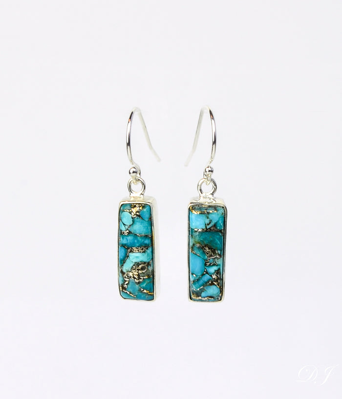 Copper Turquoise Bar Earrings, December Birthstone : Adira Series