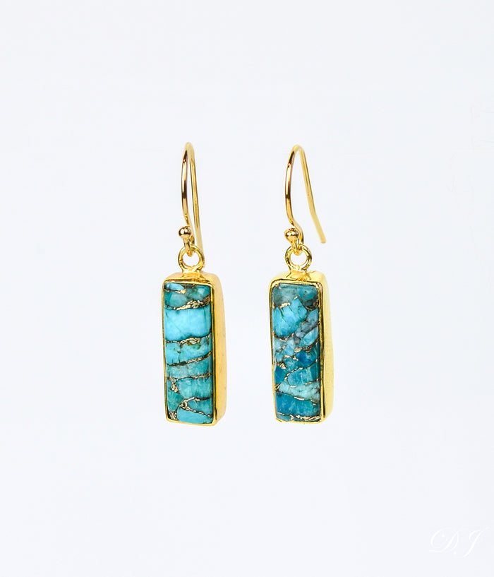 Copper Turquoise Bar Earrings, December Birthstone : Adira Series