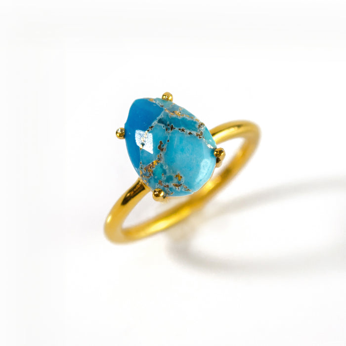 Copper Turquoise Teardrop Prong Set Ring • December Birthstone