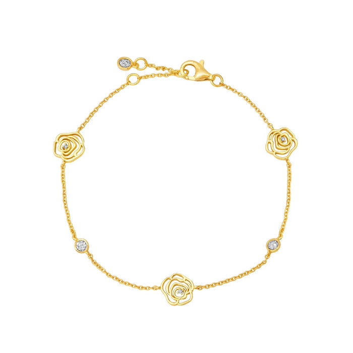Crislu Cubic Zirconia Rosy Stationary Bracelet in Sterling Silver with 18kt Yellow Gold Finish