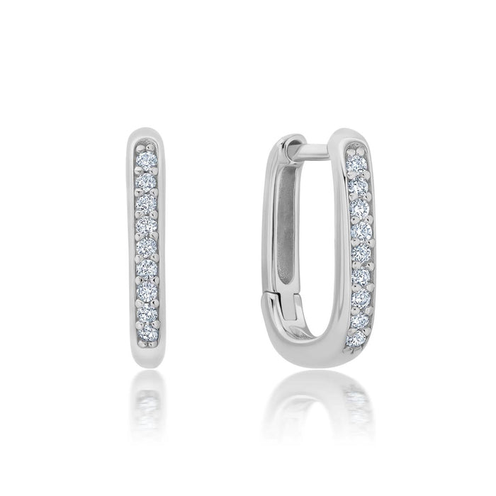 Crislu Cubic Zirconia Square Huggie Hoops in Sterling Silver with Platinum Finish