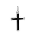Cross Charm in Sterling Silver and Black Enamel with Diamonds (1/20ct tw)