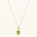 Cushion Cut Peridot Necklace in 10kt Yellow Gold with Diamond (.01ct)