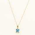 Cushion Cut Swiss Blue Topaz Necklace in 10kt Yellow Gold with Diamond (.01ct)