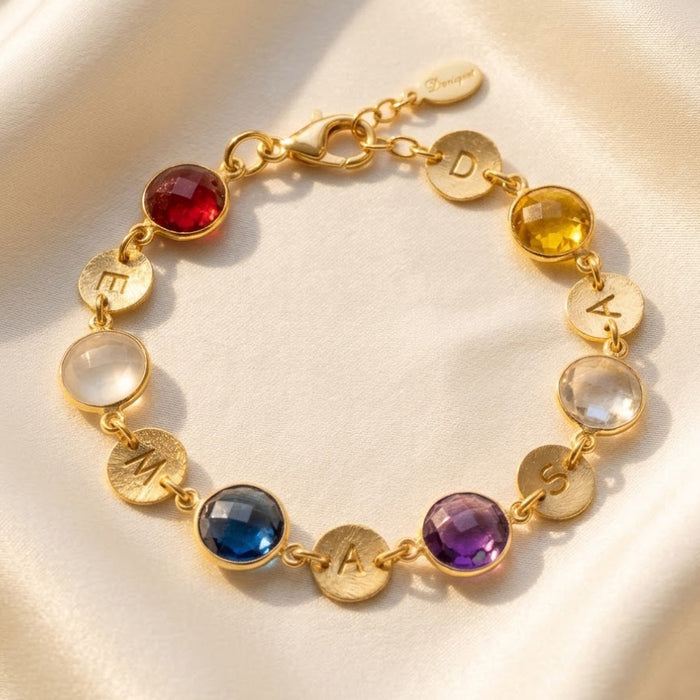 Family birthstone bracelet for mom with initial charms personalized jewelry