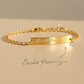 Personalized engraved bar bracelet in gold with custom name engraving, minimalist bar charm bracelet for women, custom jewelry gift for mom or anniversary