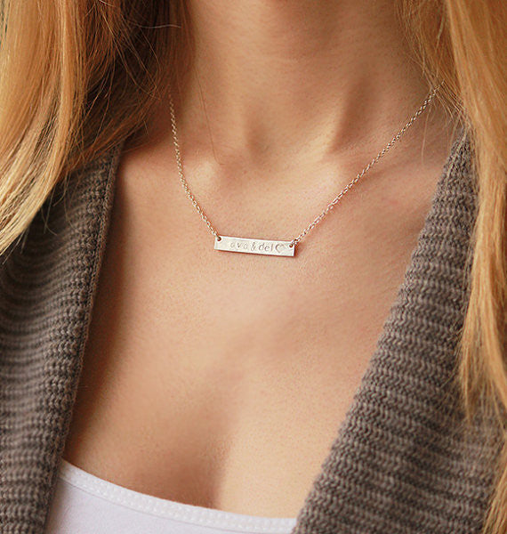 Sterling silver engraved bar necklace with custom name or date
